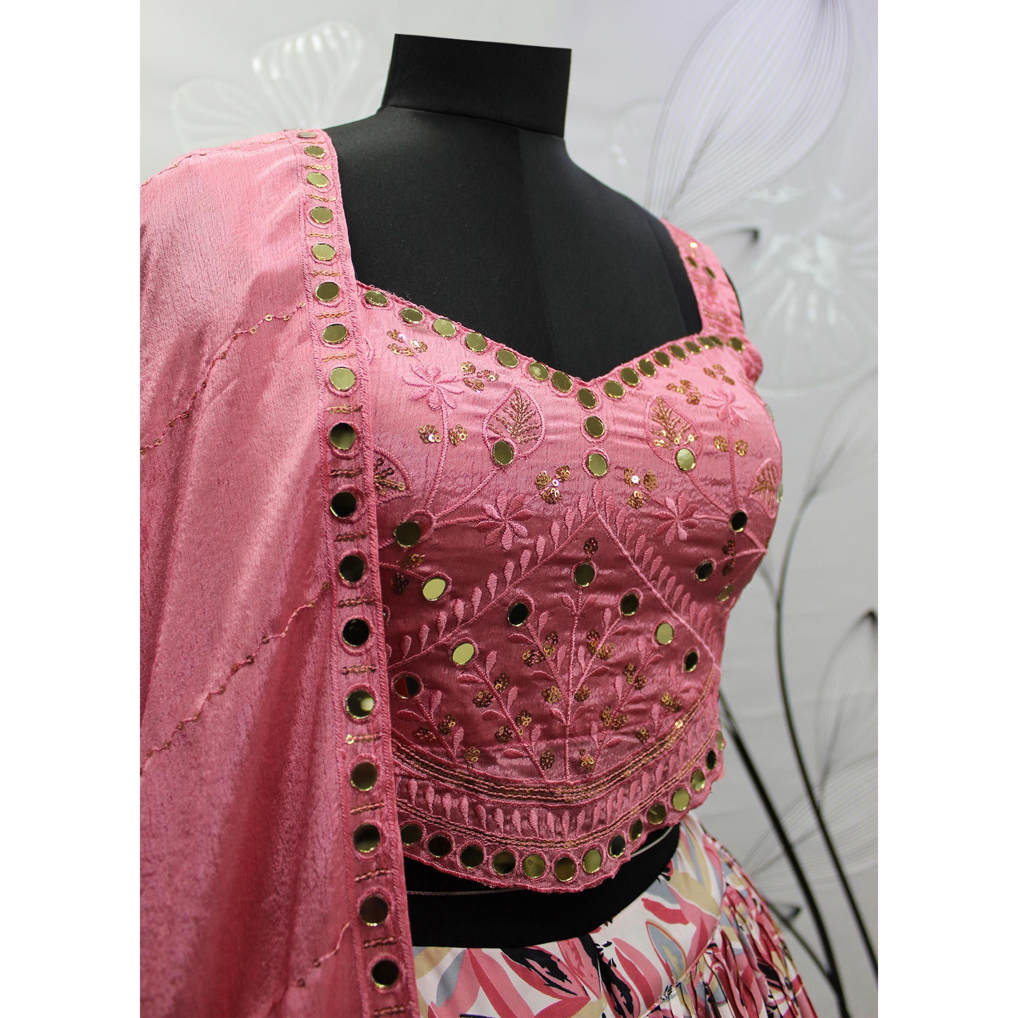 Pink Printed Art Silk Lehenga Choli