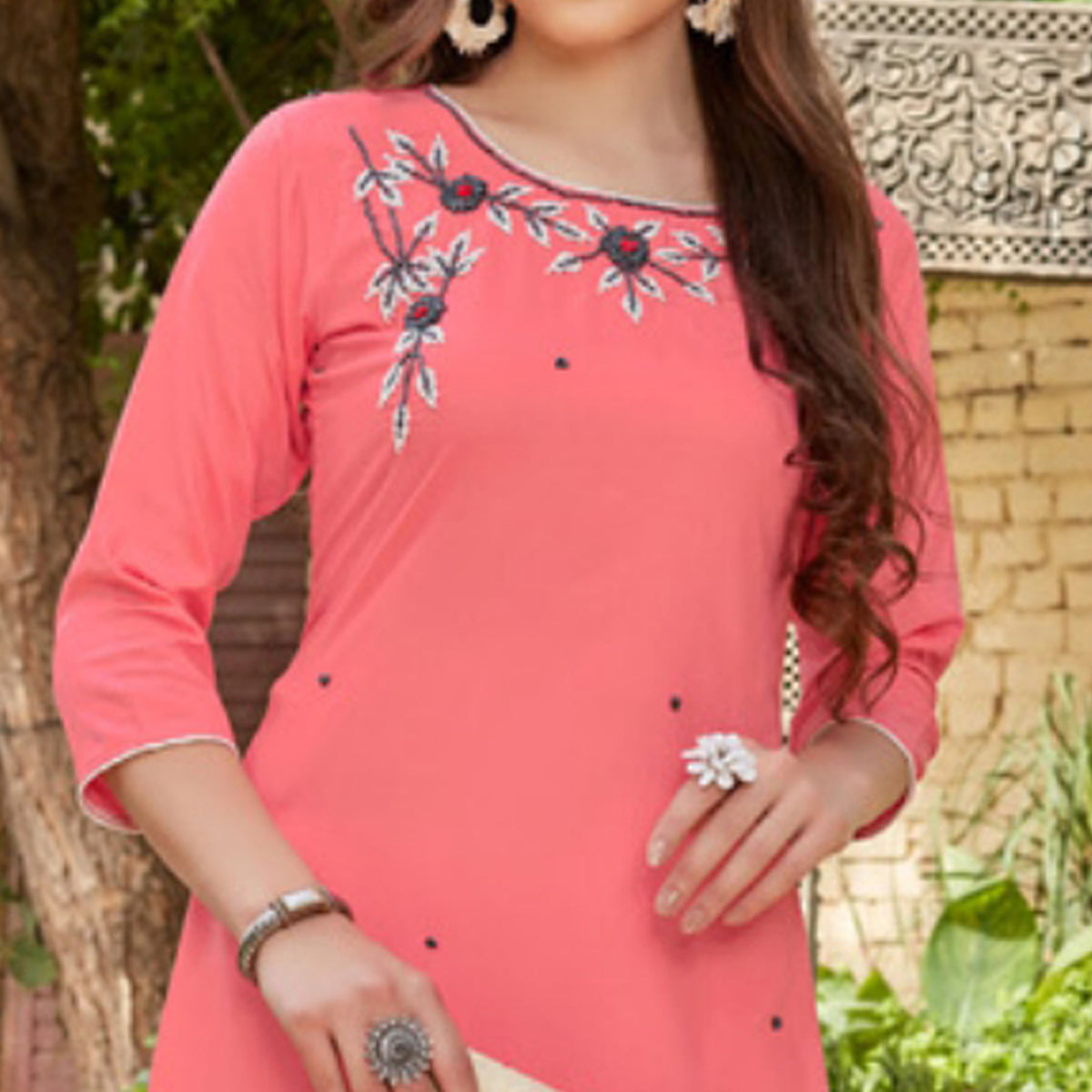 Pink Embroidered Rayon Kurti