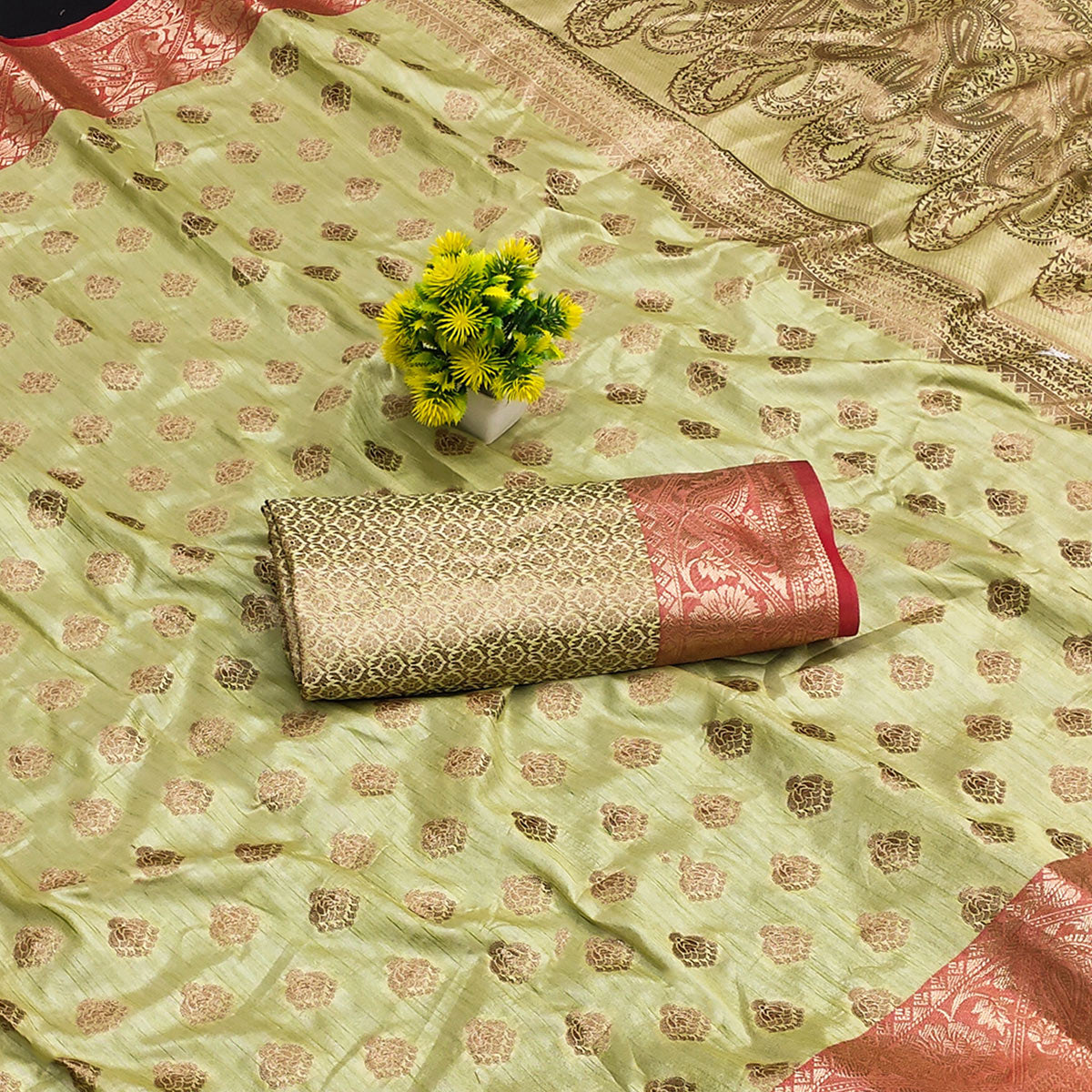 Parrot Green Woven Kanjivaram Silk Saree