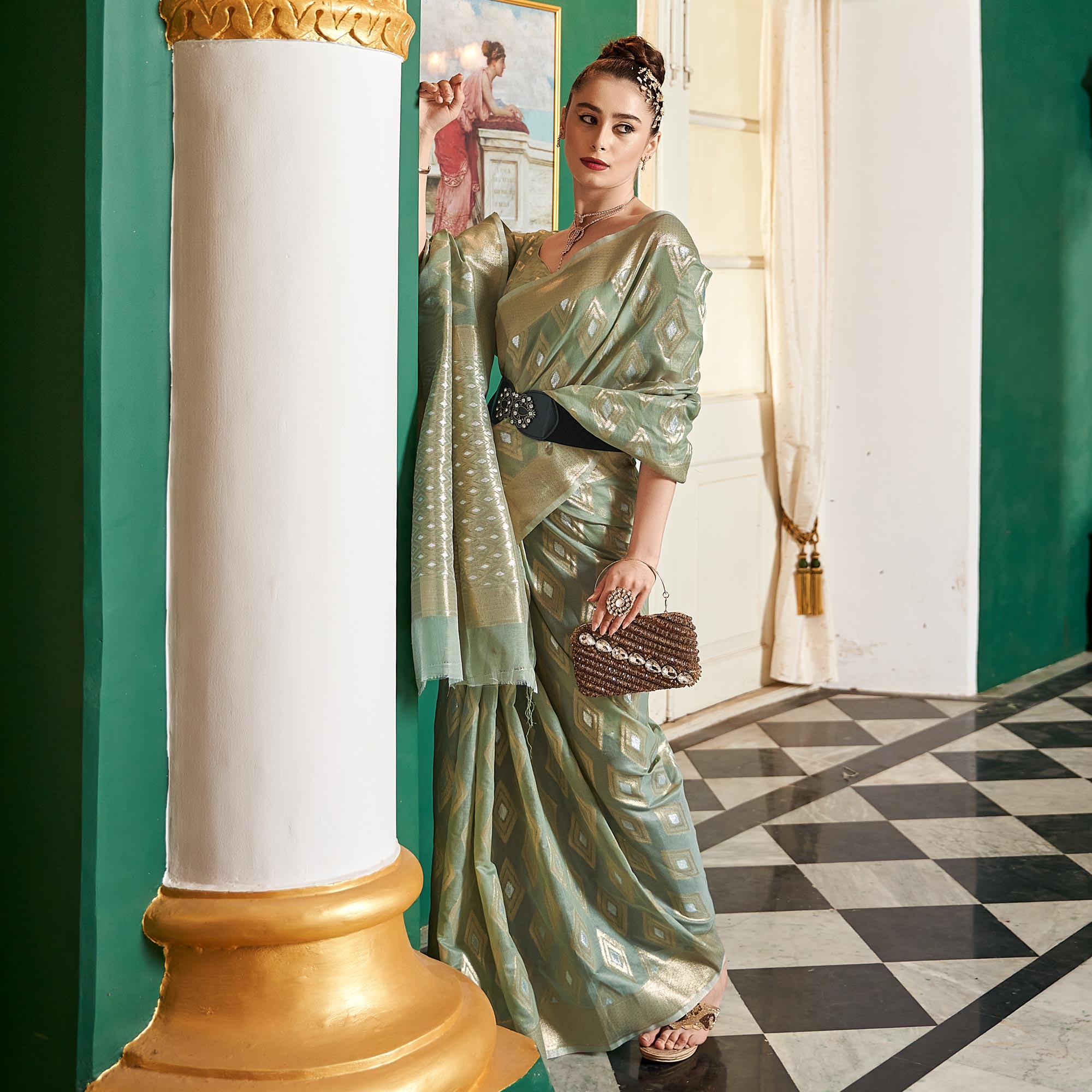 Green Woven Cotton Silk Saree