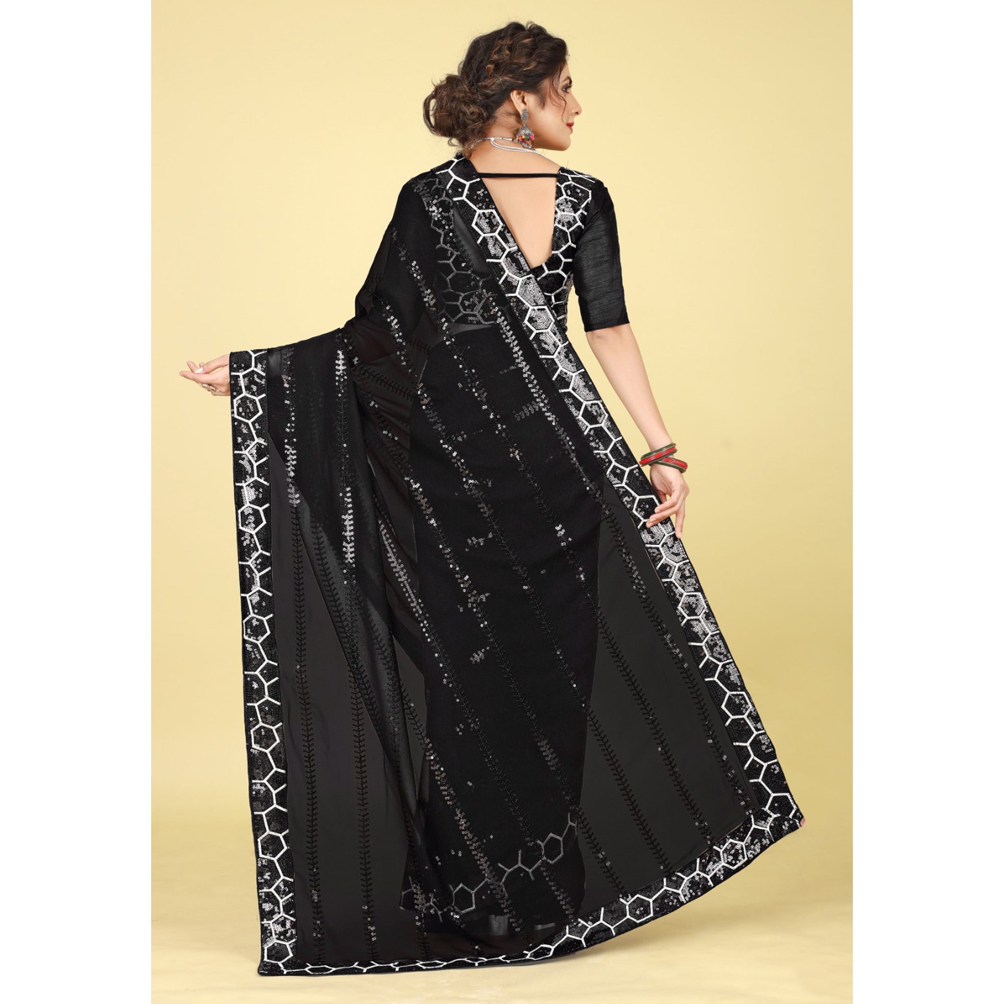 Black Sequins Embroidered Georgette Saree