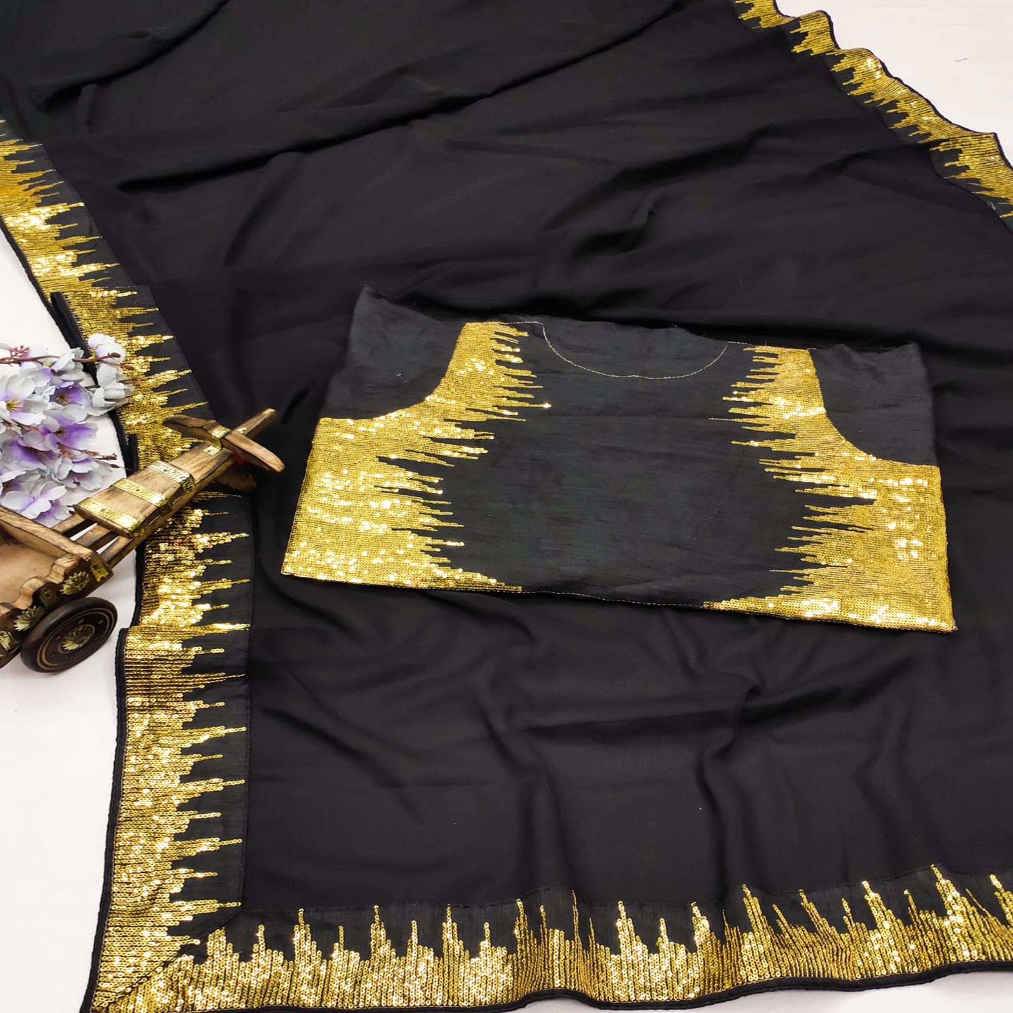 Black Sequins Embroidered Georgette Saree