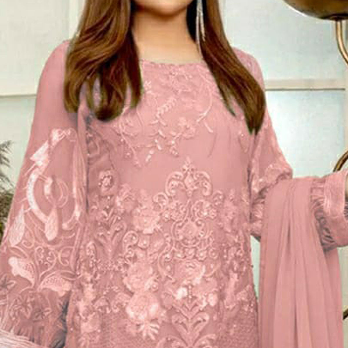 Pink Embroidered Georgette Pakistani Suit