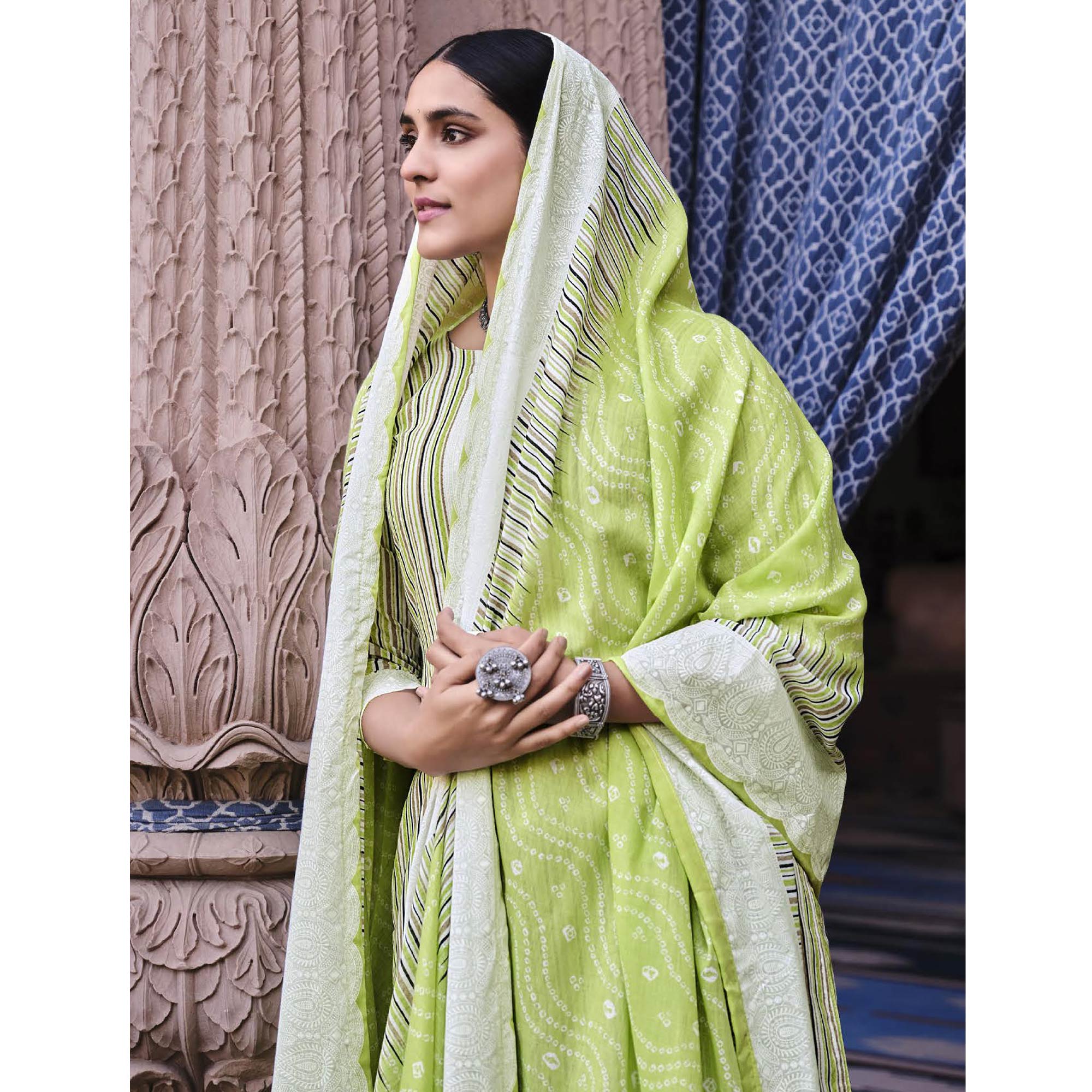 Green Printed Pure Cotton Salwar Suit