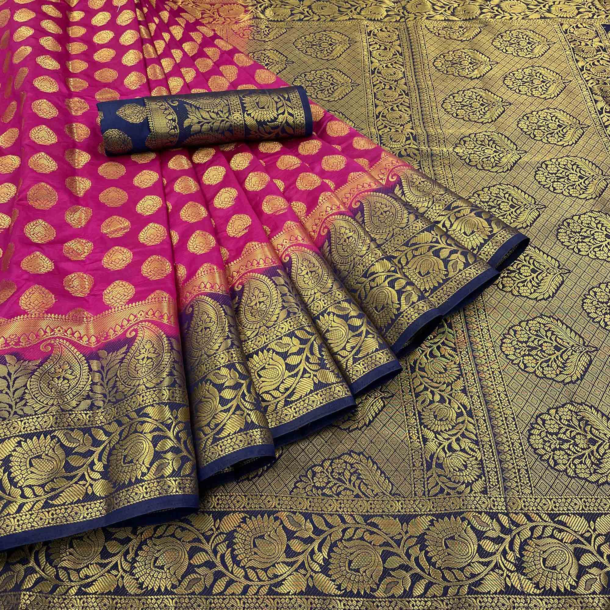 Pink Woven Banarasi Silk Saree