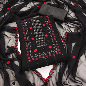 Black Sequins Embroidered Georgette Dress Material