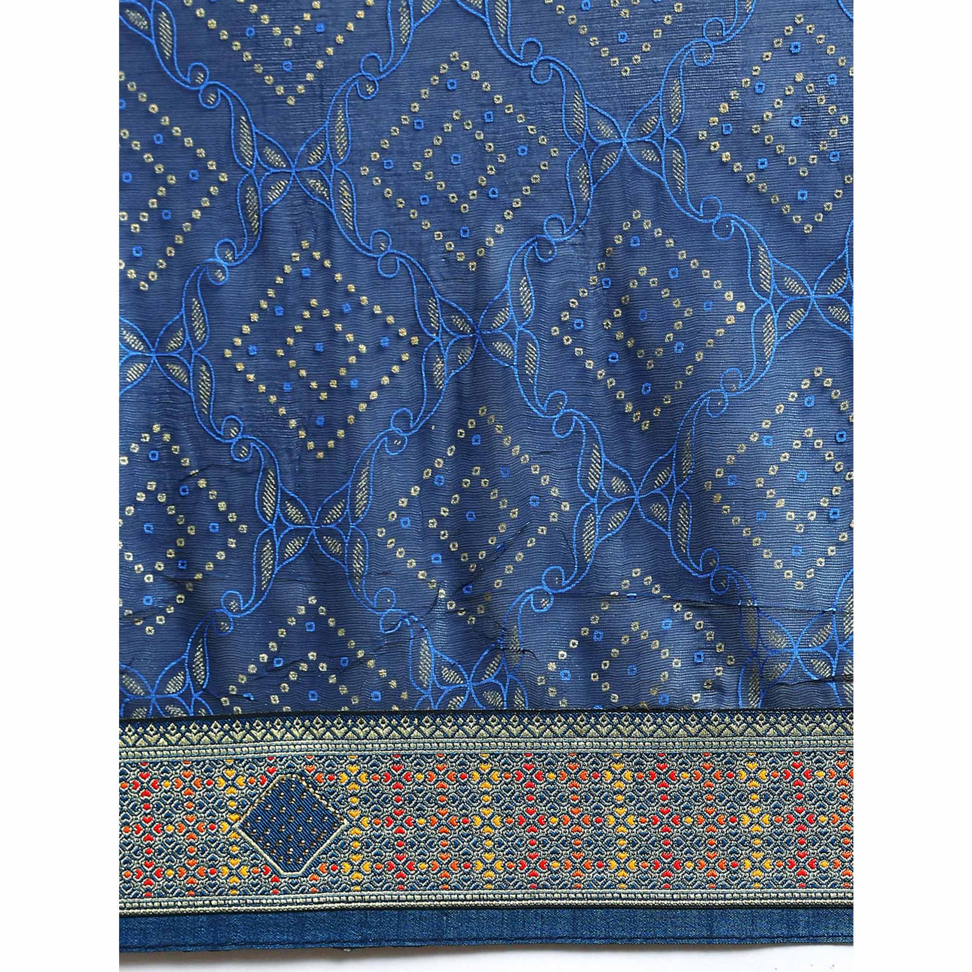 Blue Foil Printed With Fancy Border Chiffon Saree