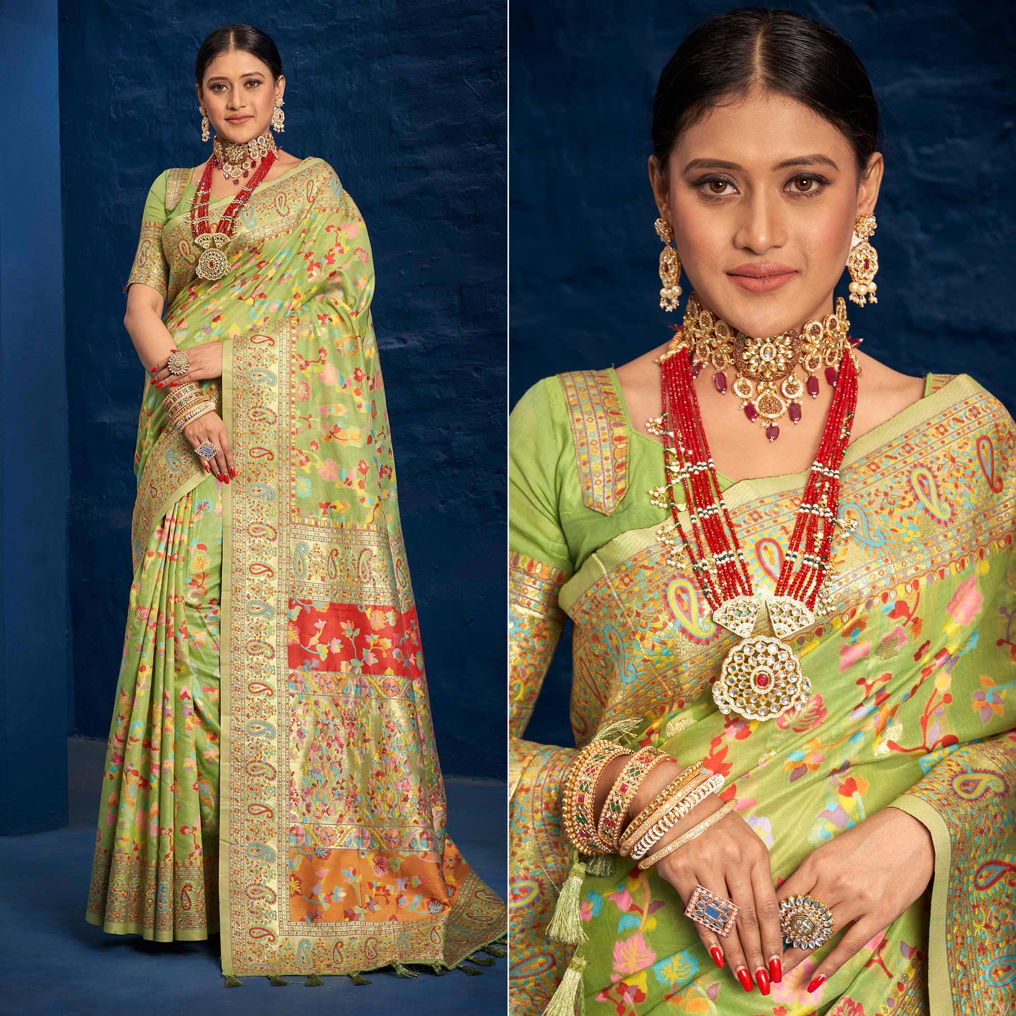 Green Woven Art Silk Saree With Tassels