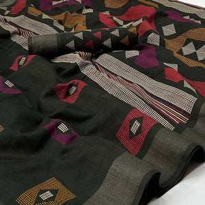 Black Geometric Printed Cotton Blend Saree