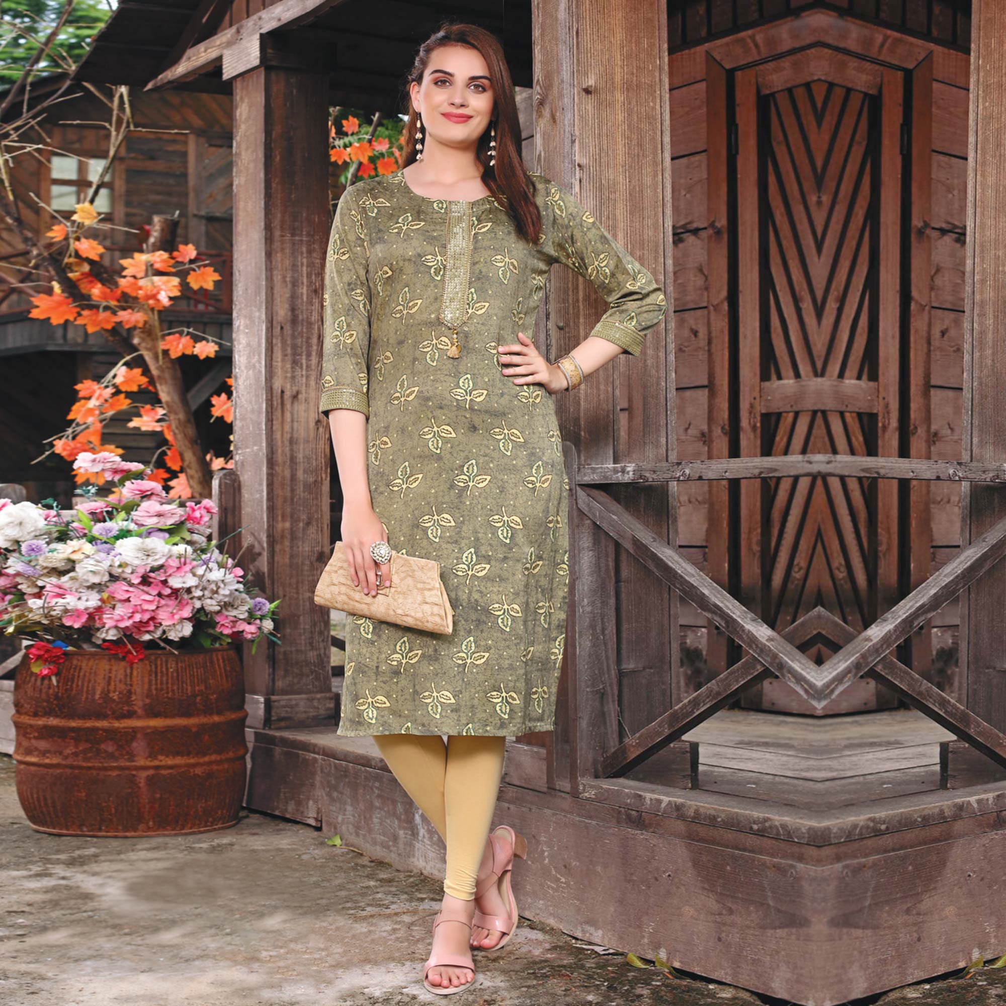 Green Printed Muslin Kurti