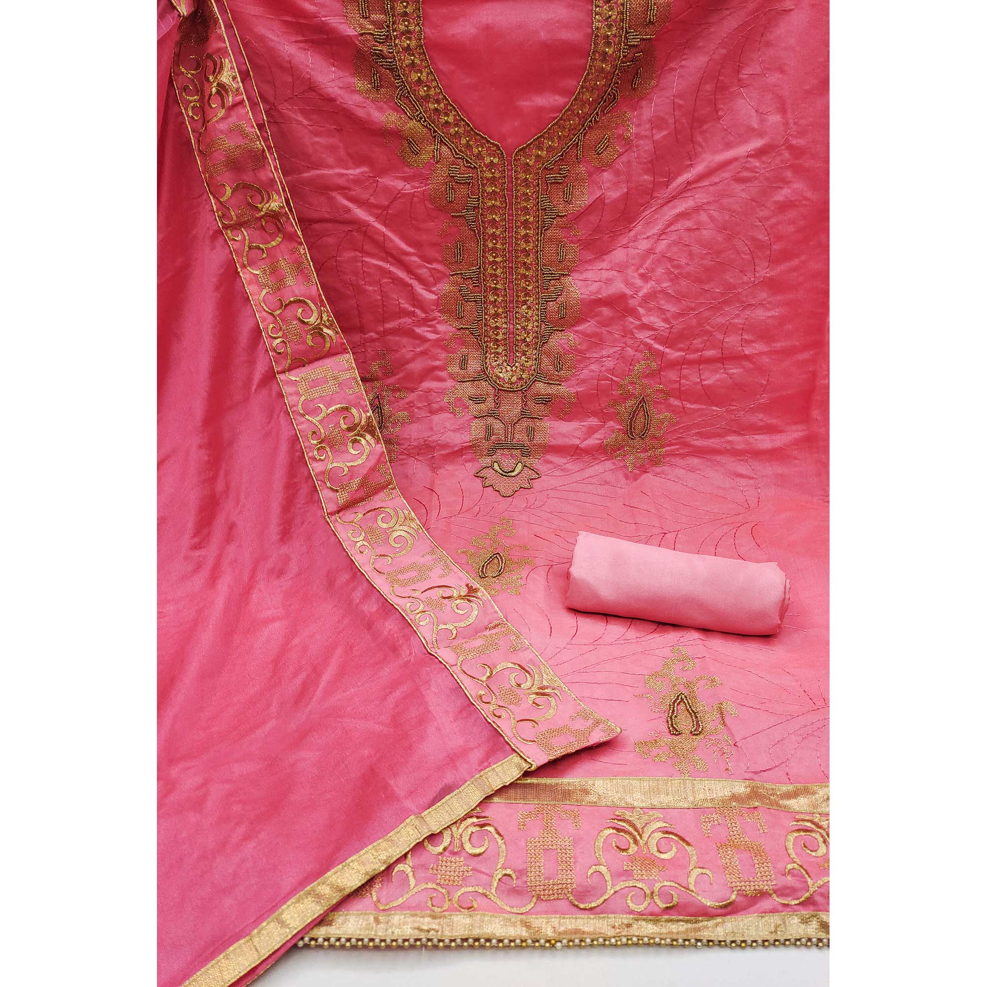 Pink Handwork Embroidered Modal Dress Material