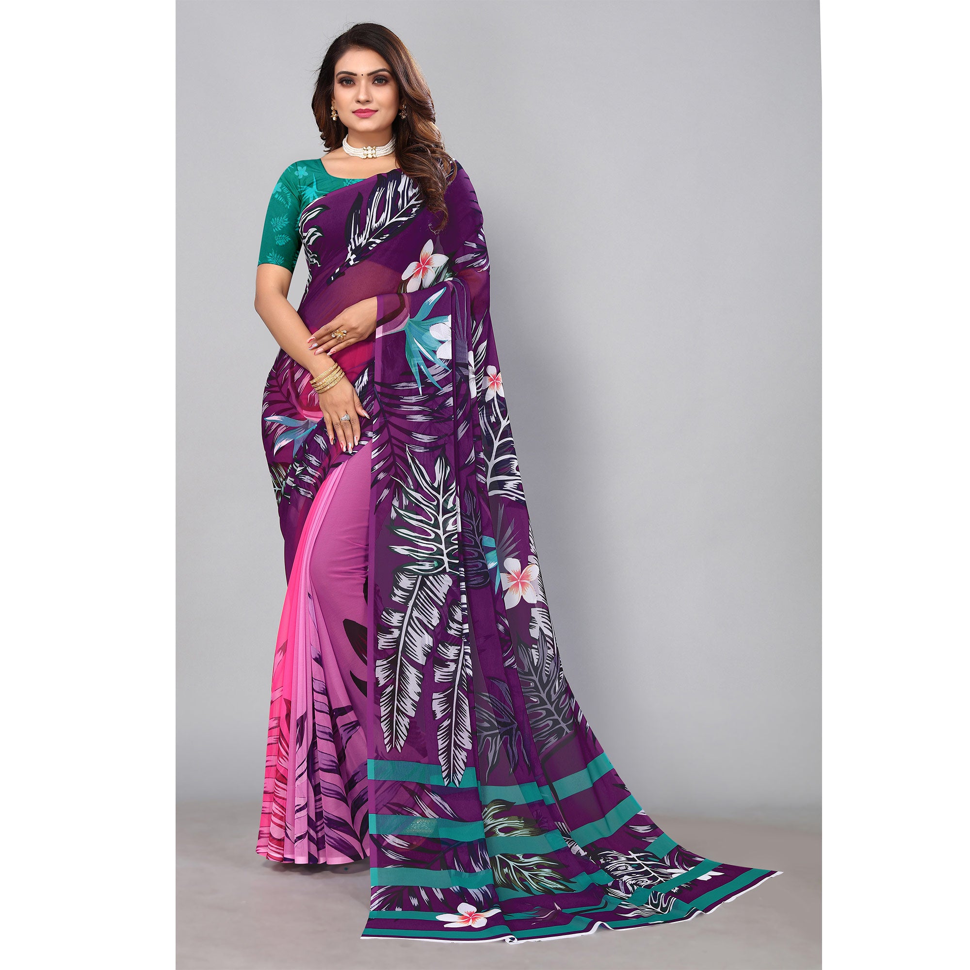 Purple Digital Printed Georgette Saree