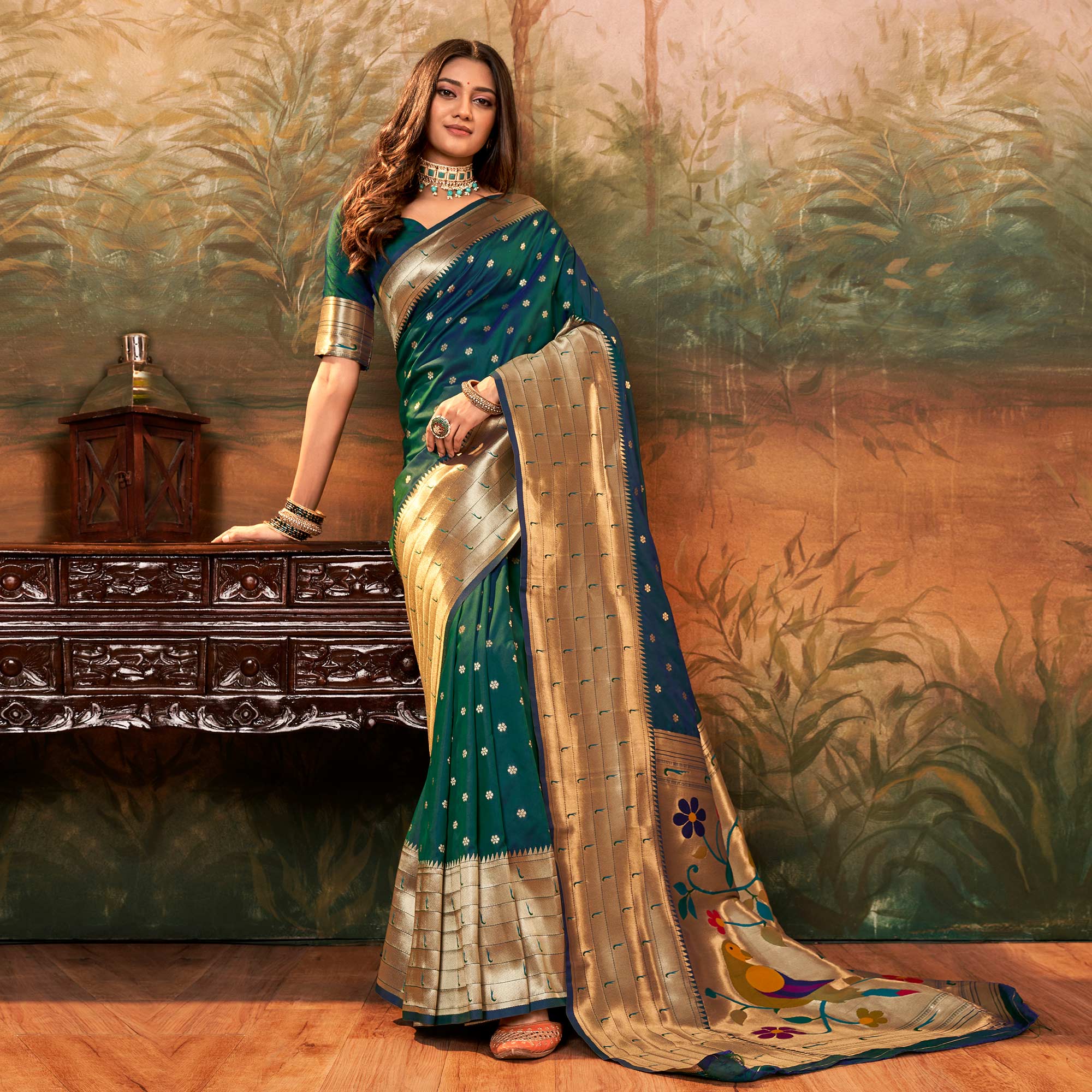 Green Woven Paithani Pure Silk Saree