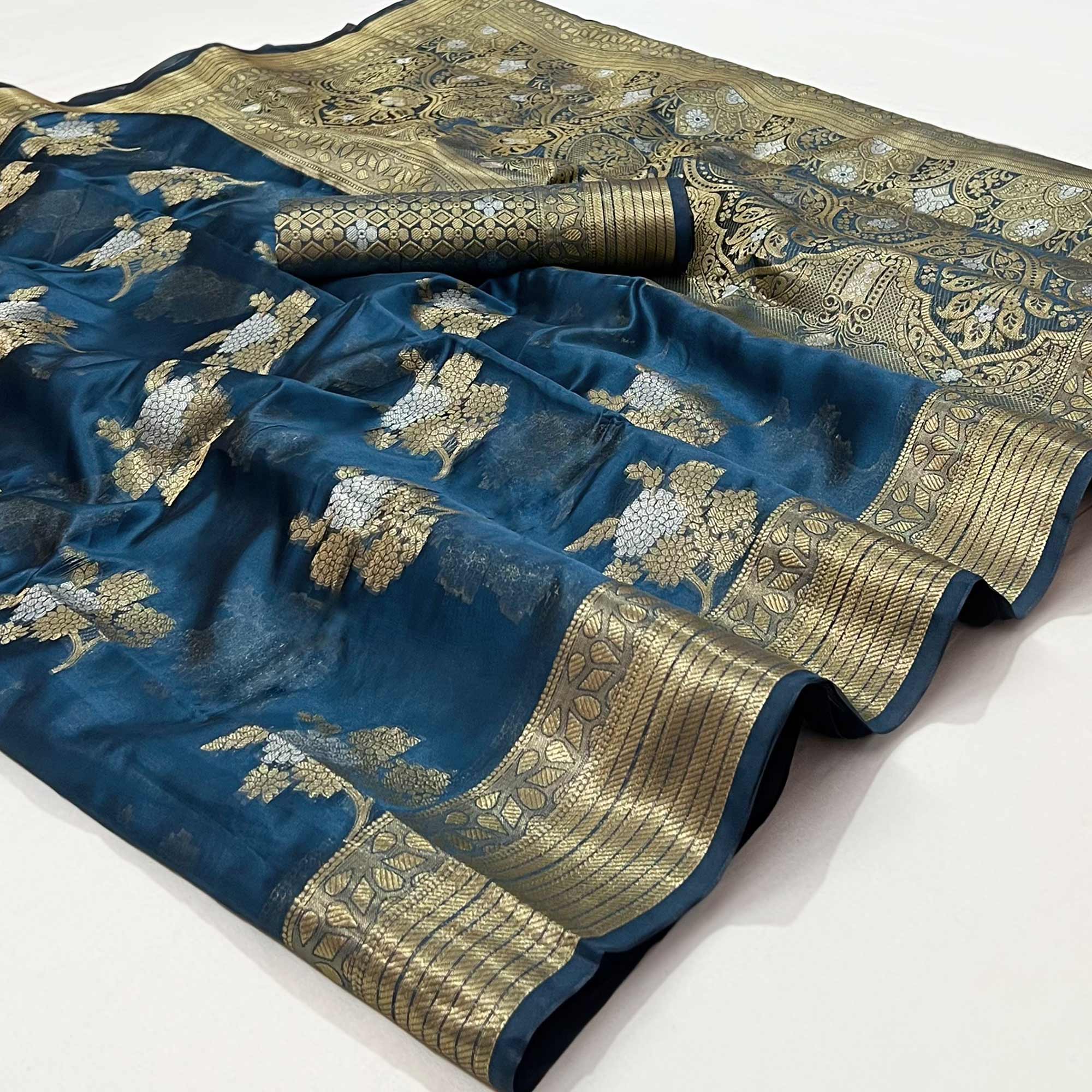 Blue Woven Organza Saree