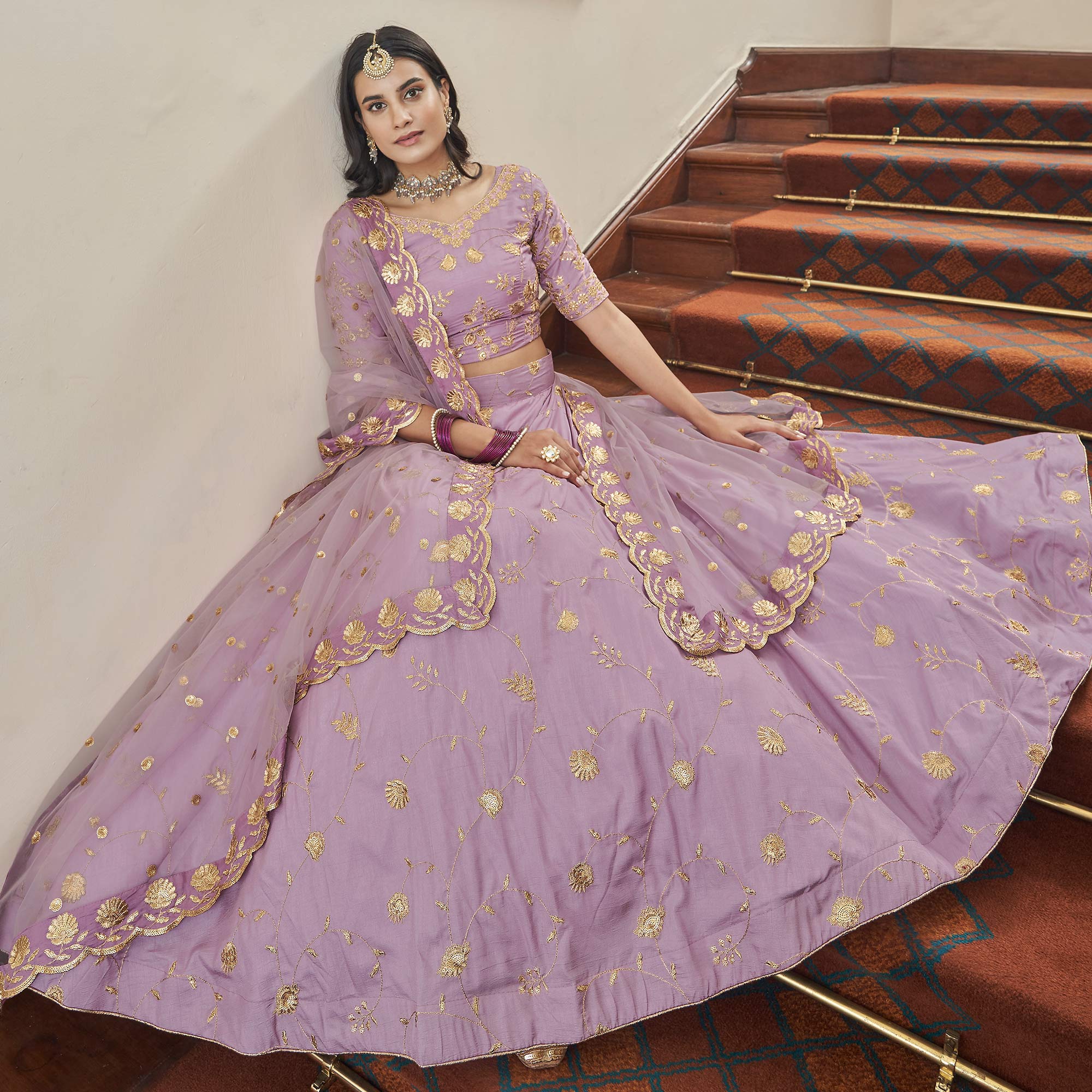 Light Purple Sequins Embroidered Art Silk Lehenga Choli