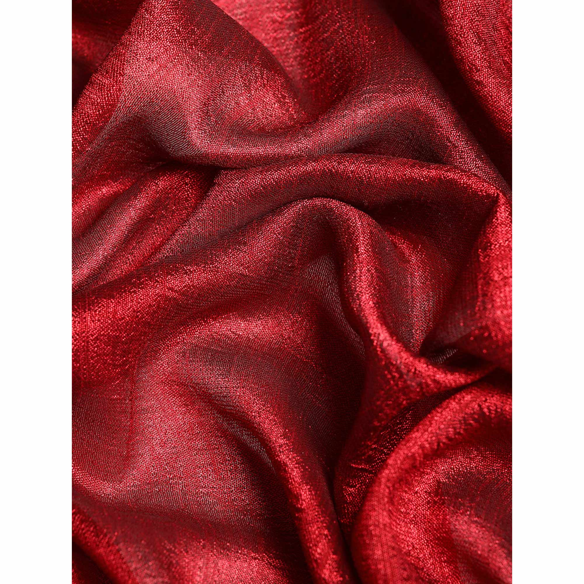 Maroon Solid Vichitra Silk Saree With Fancy Border