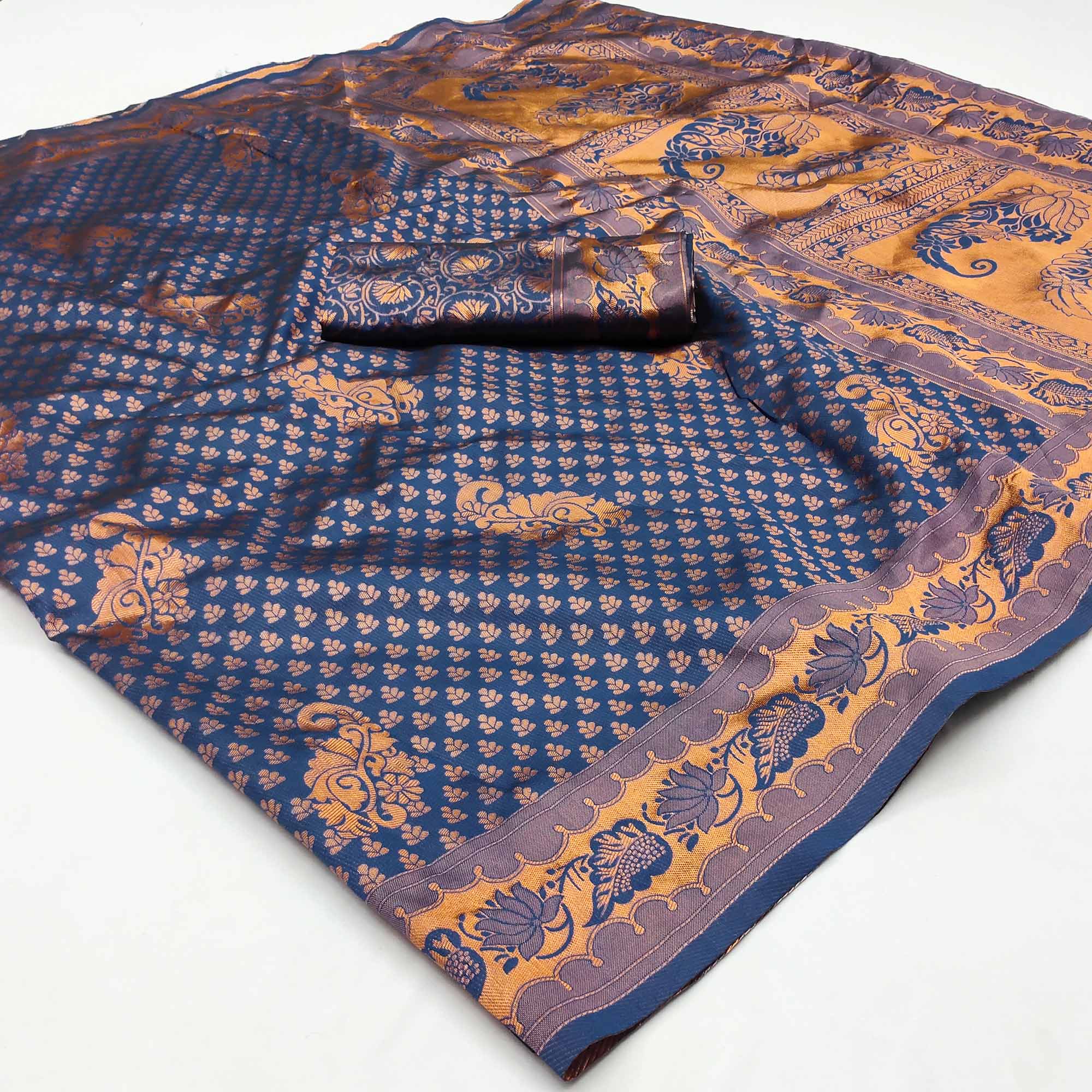 Blue Woven Banarasi Silk Saree