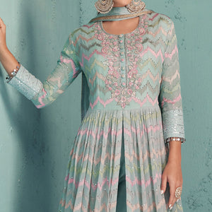 Blue Sequins Floral Embroidered Georgette Suit