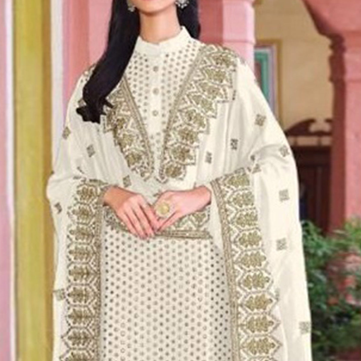 White Embroidered Georgette Salwar Suit