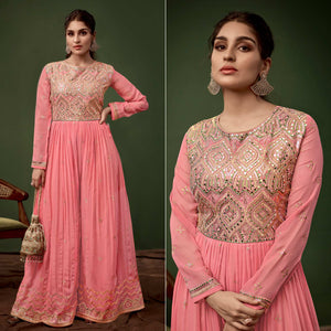 Pink Sequins With Mirror Embroidered Georgette Jumpsuit