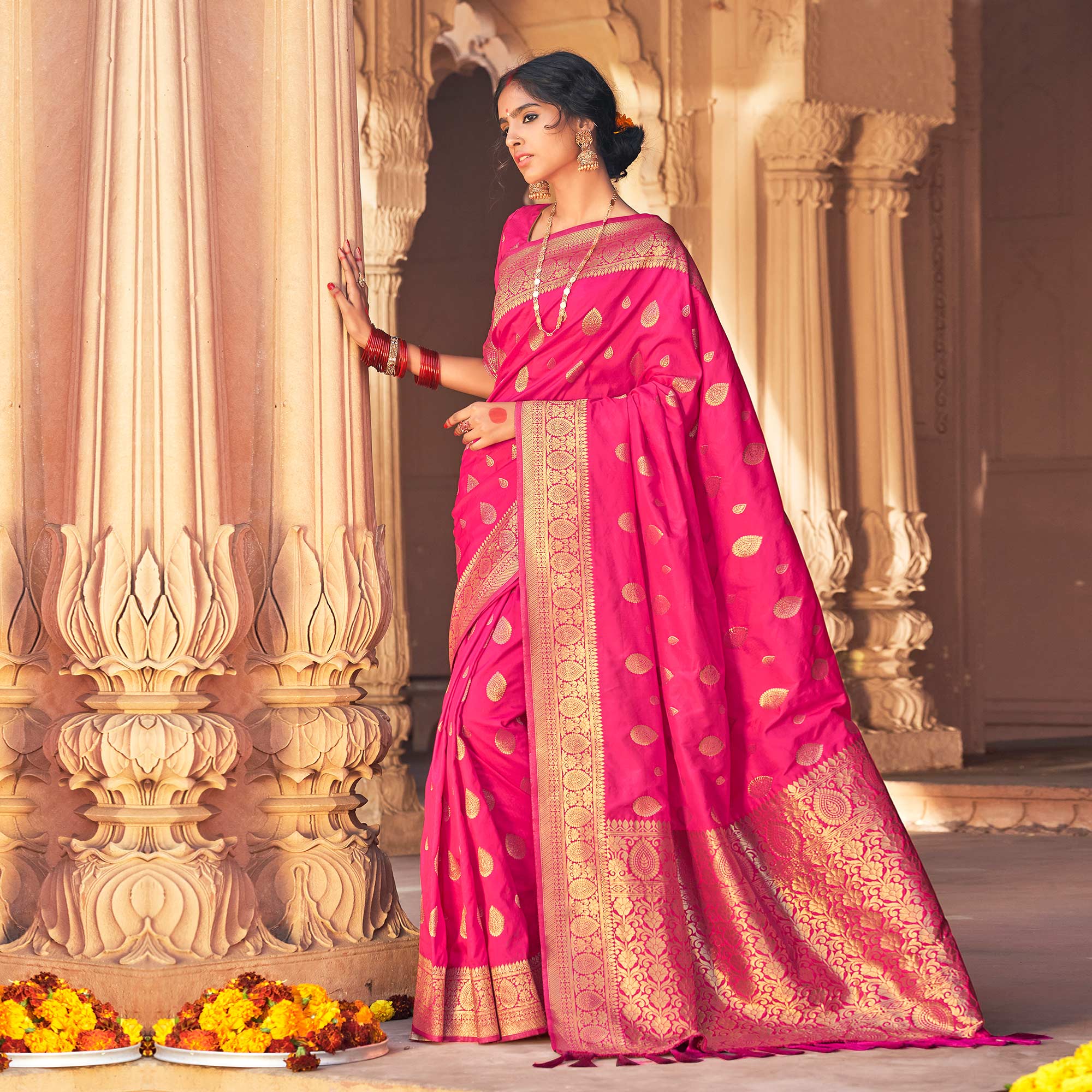 Pink Woven Pure Silk Saree