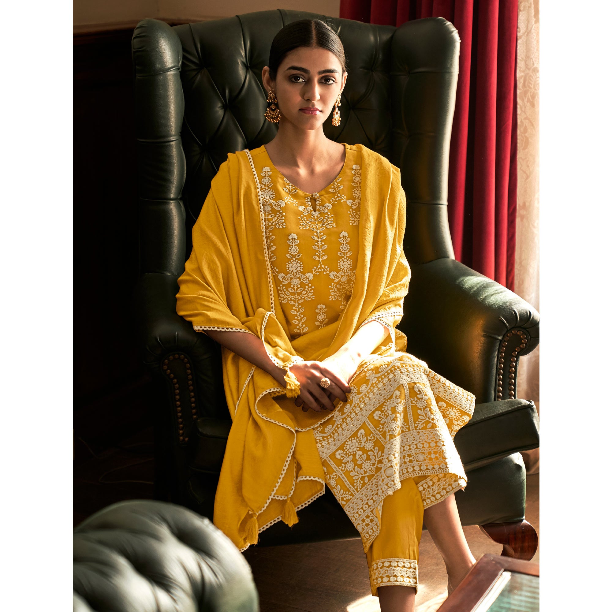 Mustard Lucknowi Embroidered Modal Salwar Suit