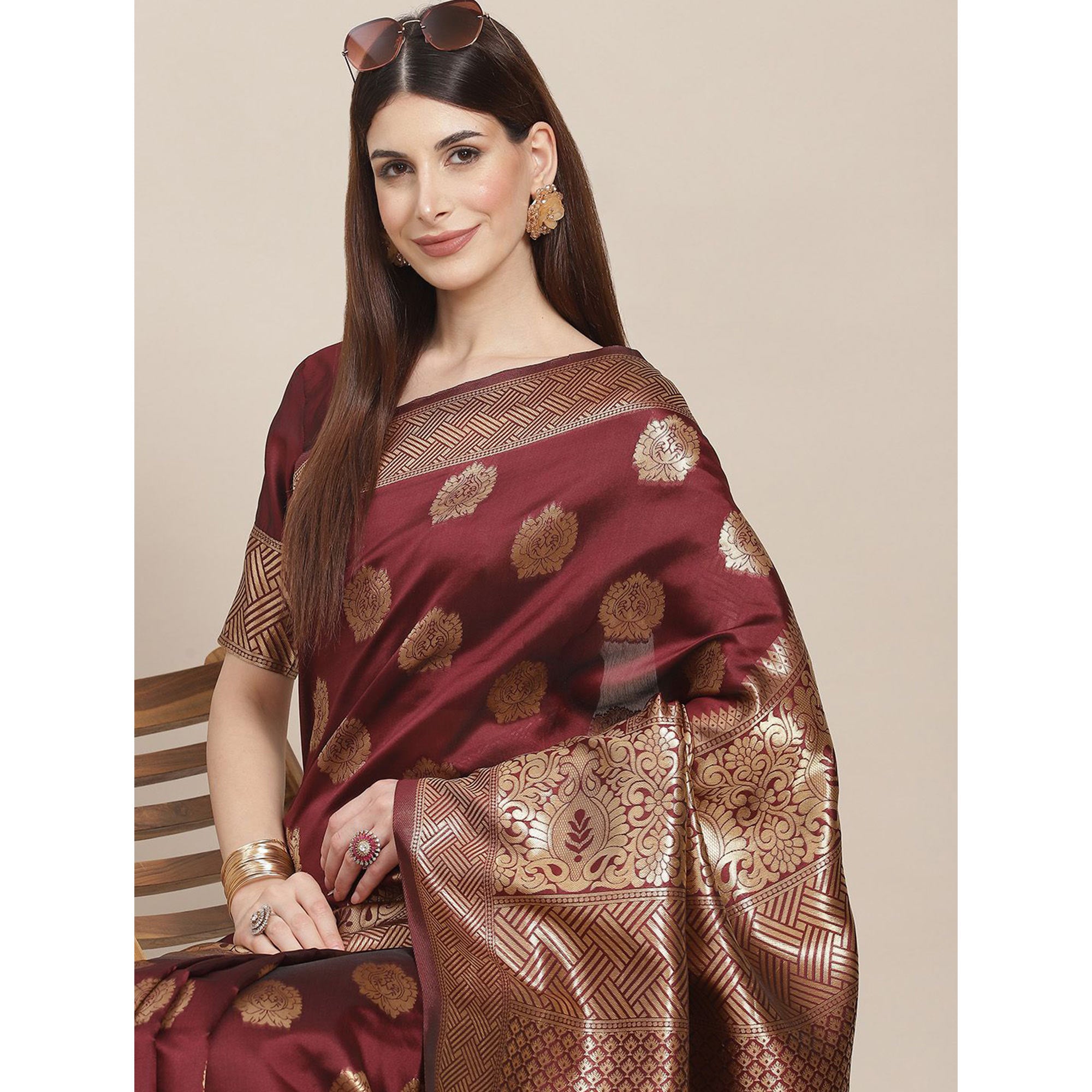 Maroon Woven Banarasi Silk Saree