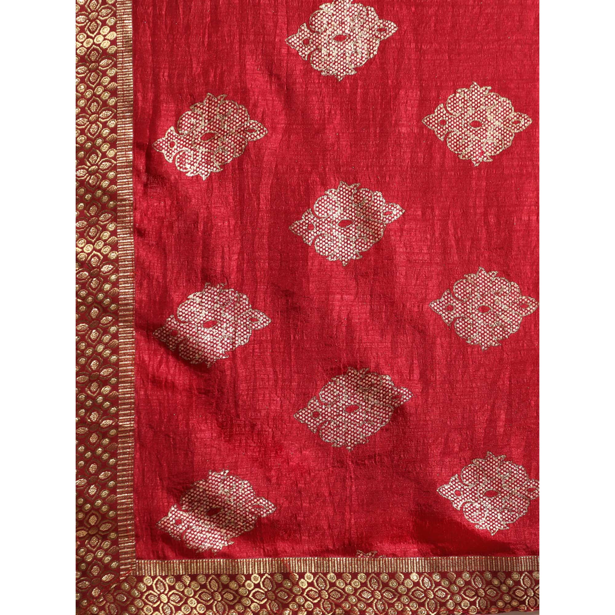 Maroon Floral Foil Printed Vichitra Silk Saree