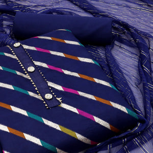 Blue Woven Organza Dress Material