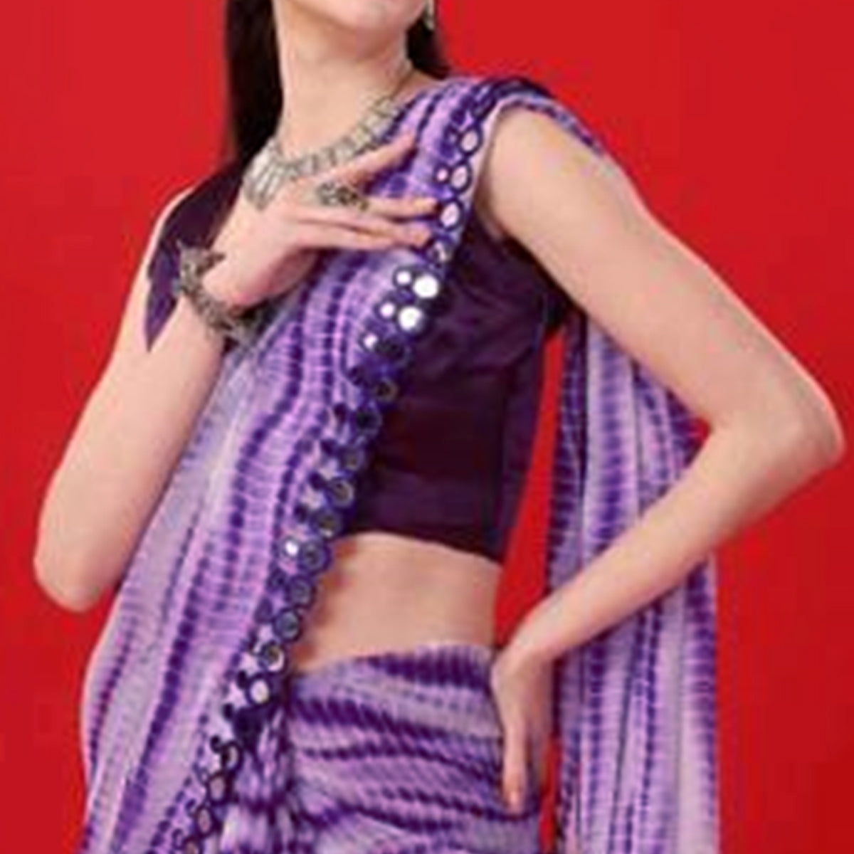 Violet Printed With Fancy Mirror Georgette Saree