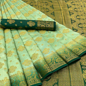 Pista Green Woven Banarasi Silk Saree