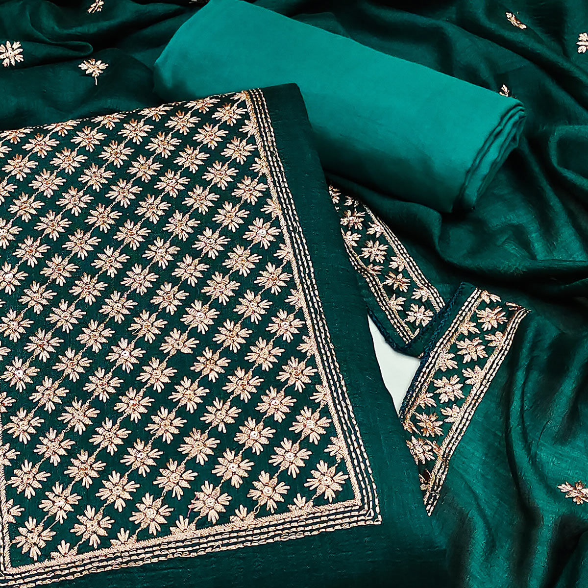 Rama Green Embroidered Modal Dress Material