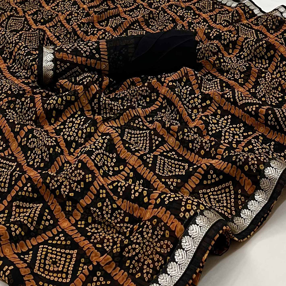 Black Bandhani Printed Georgette Saree With Designer Border