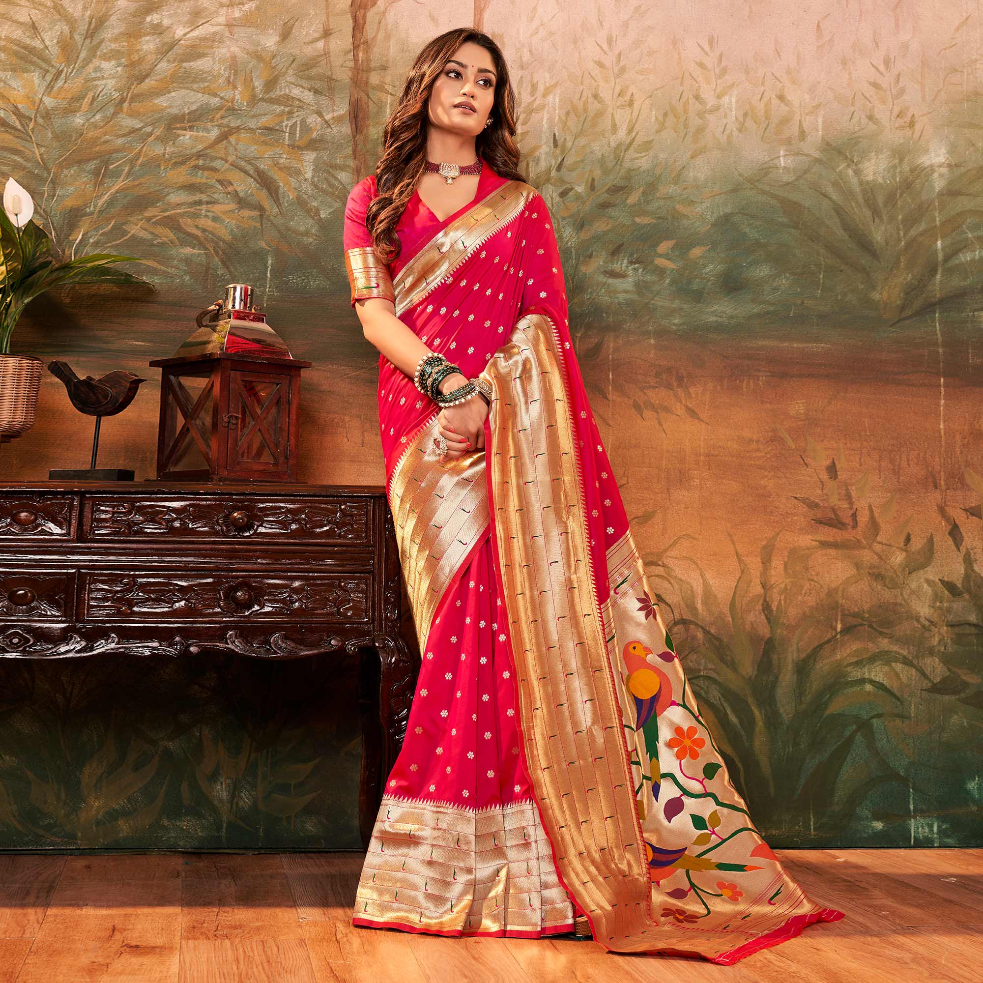 Pink Woven Paithani  Pure Silk Saree