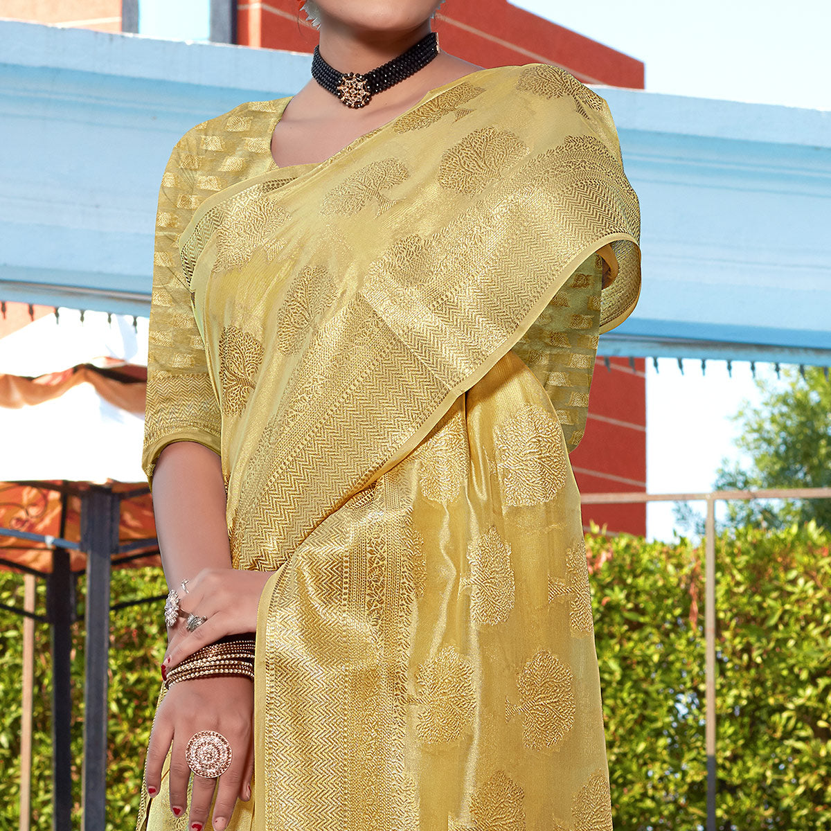 Golden Woven Organza Saree