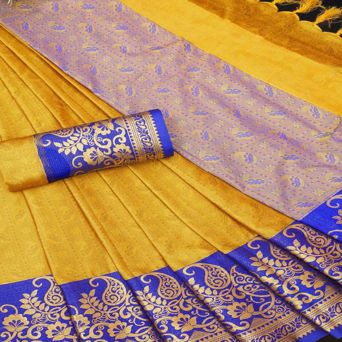 Yellow Woven Cotton Silk Saree
