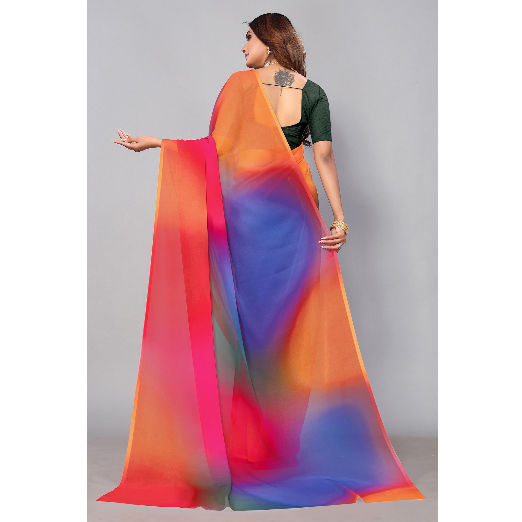Multicolored Digital Printed Georgette Saree
