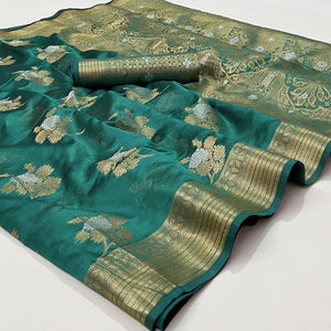 Rama Blue Woven Organza Saree