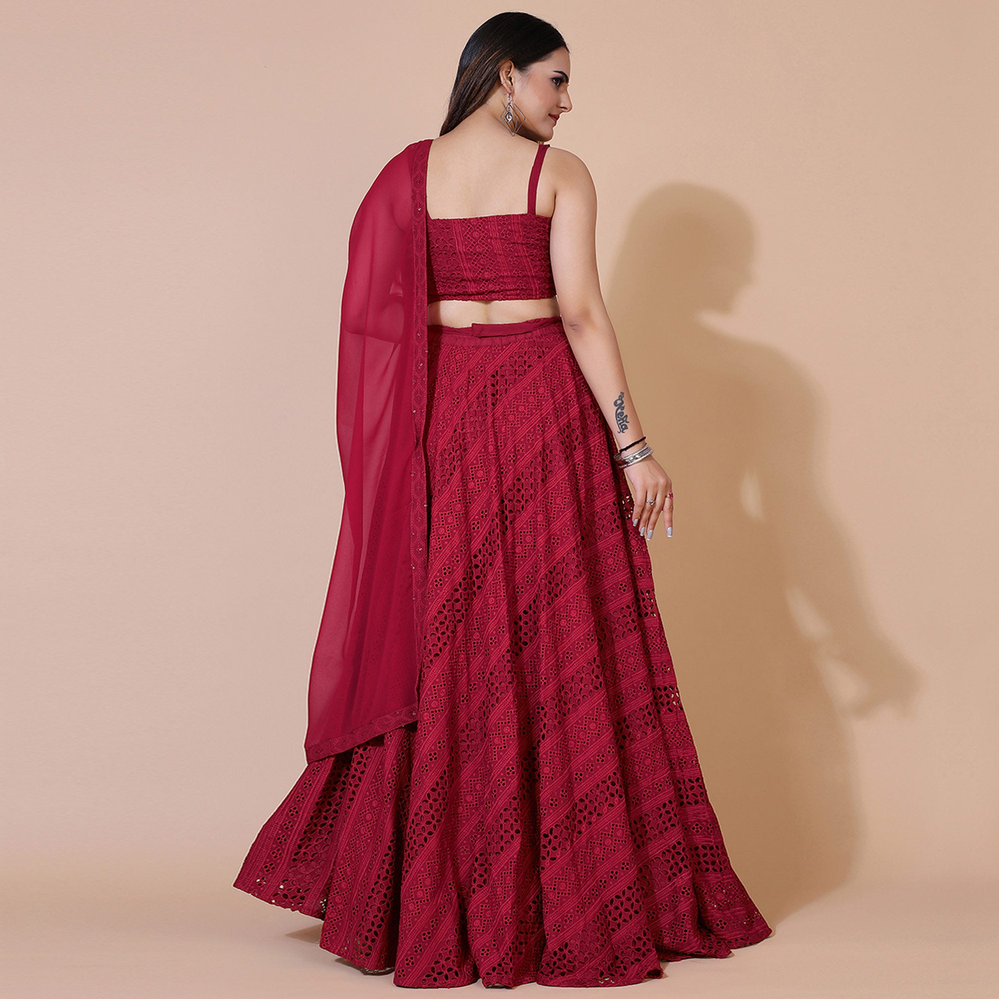 Maroon Lucknowi Chikankari Work Rayon Lehenga Choli