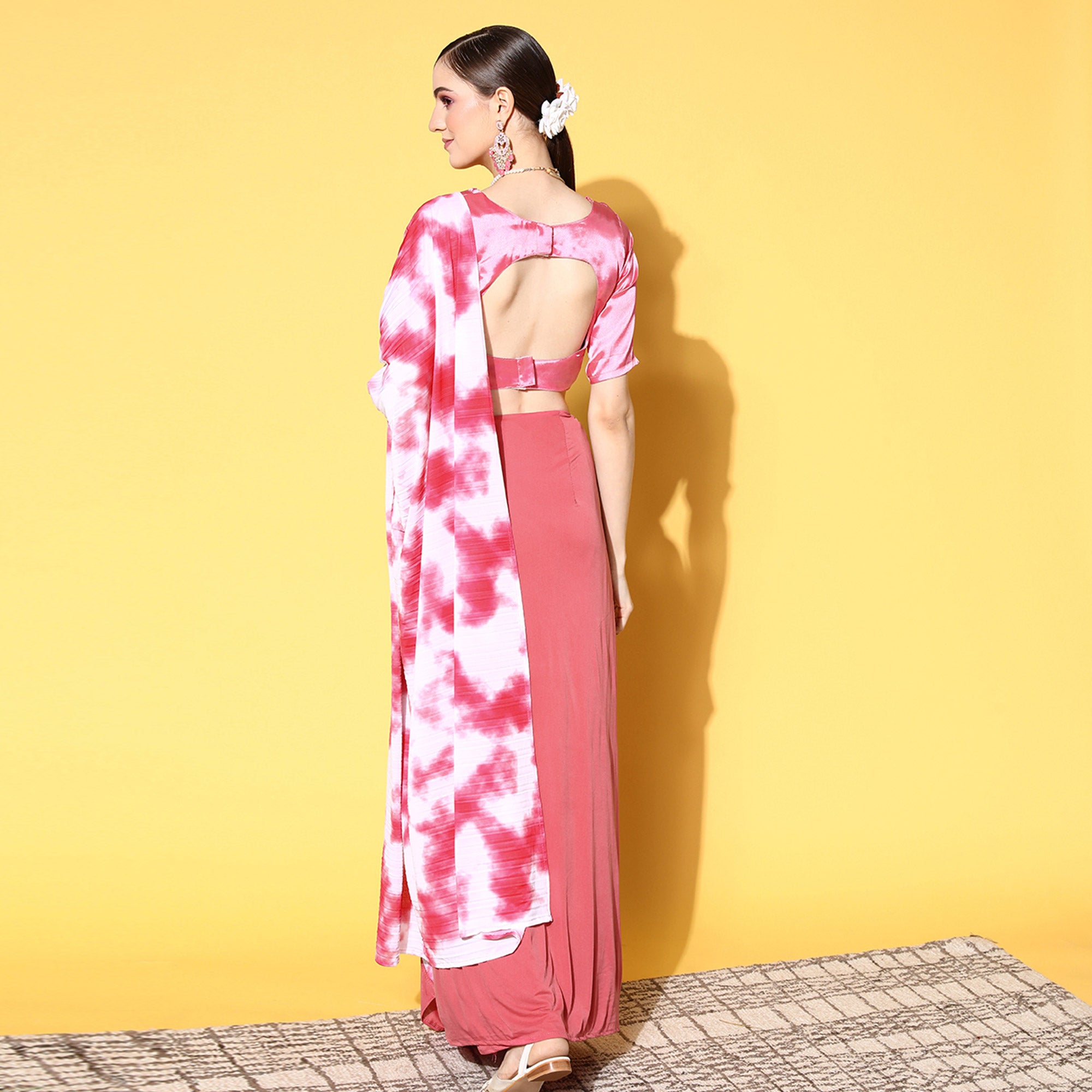 Pink Abstract Printed Art Silk Half & Half Saree