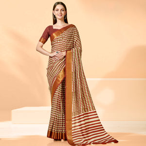Maroon Printed Dola Silk Saree With Tassels
