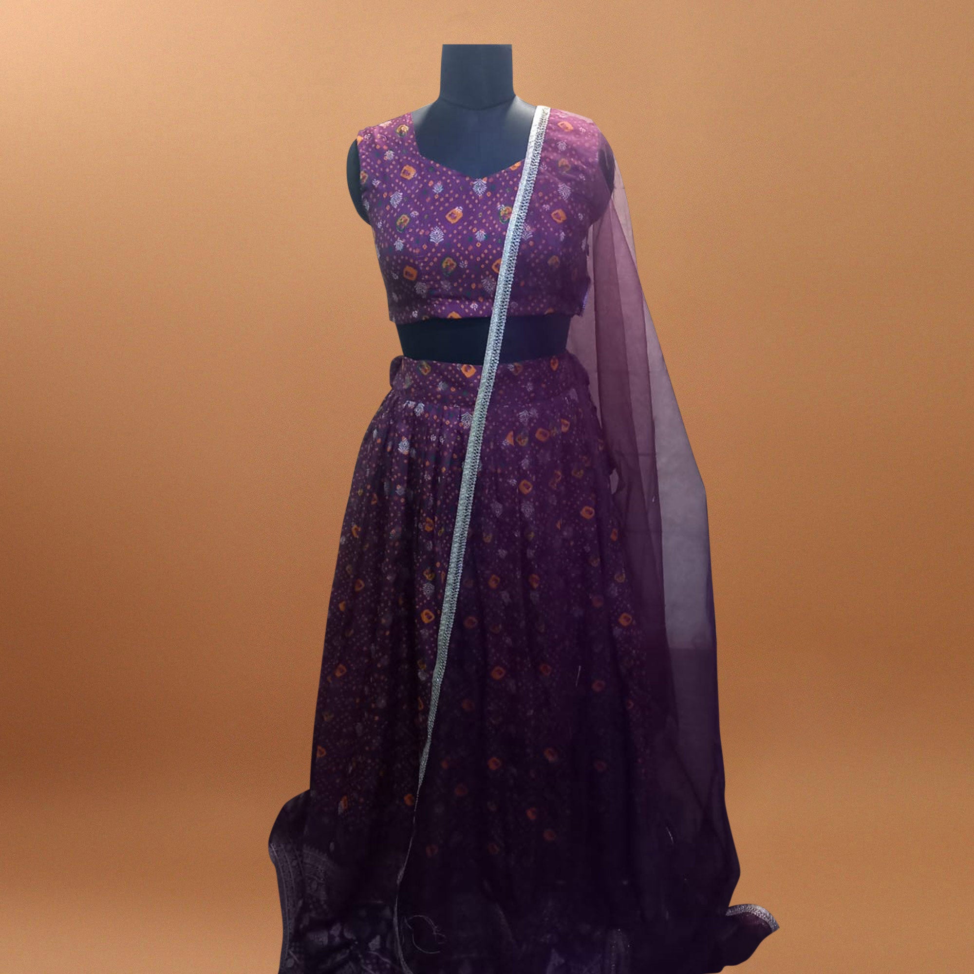 Purple Digital Printed Pure Silk Lehenga Choli