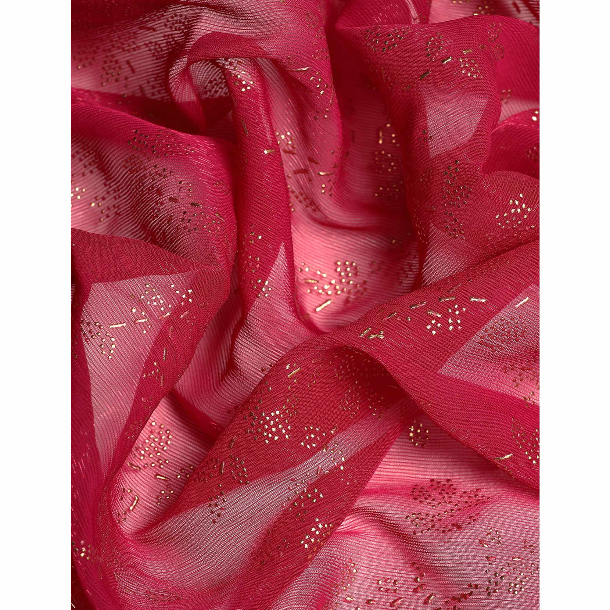 Maroon Floral Foil Printed Shimmer Saree