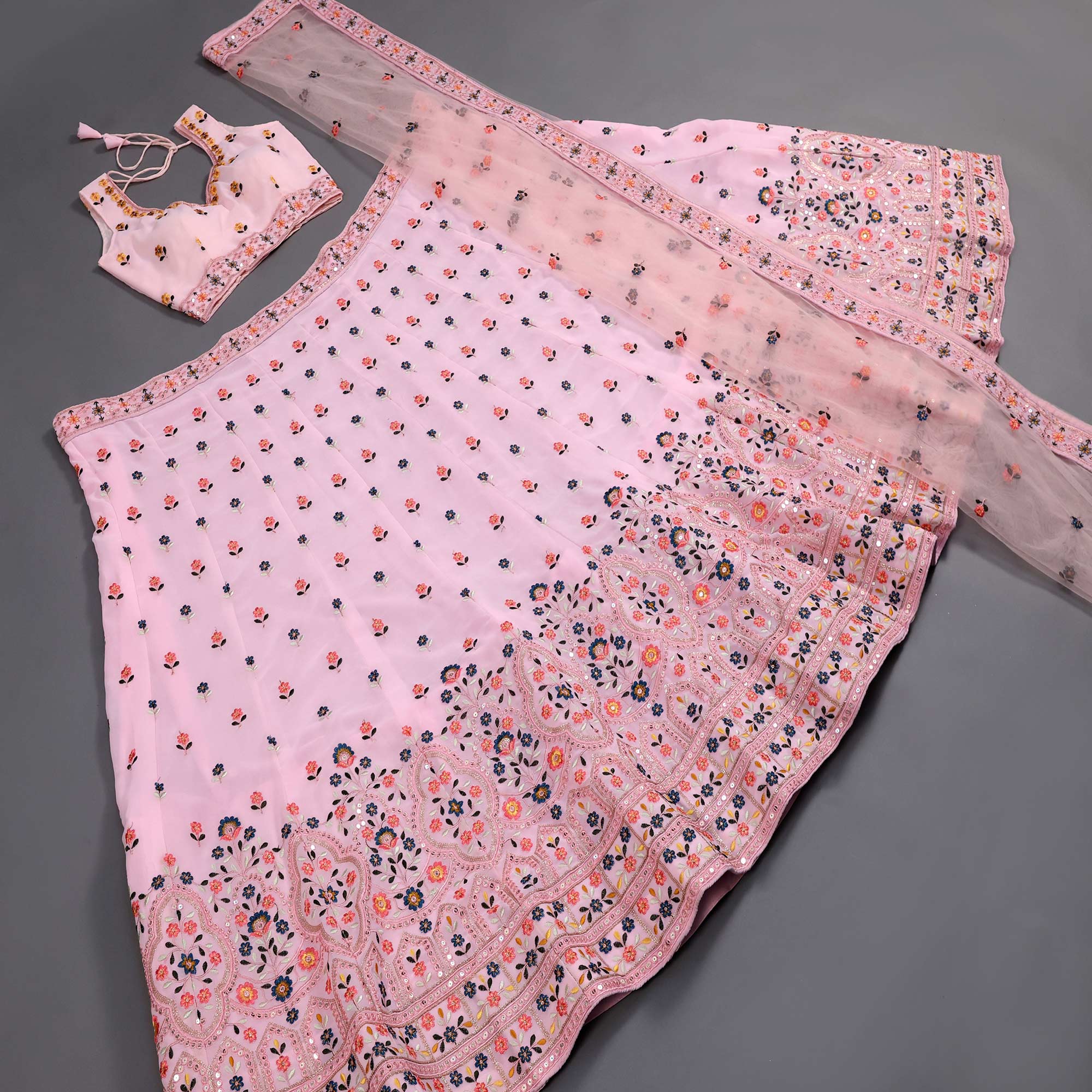 Baby Pink Sequins Embroidered Georgette Lehenga Choli