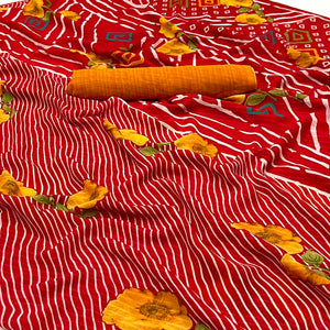 Red Floral Digital Printed Georgette Saree