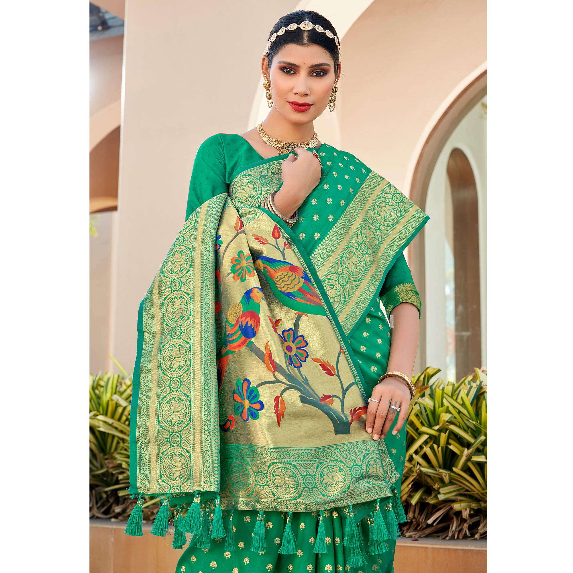 Green Woven Art Silk Paithani Saree