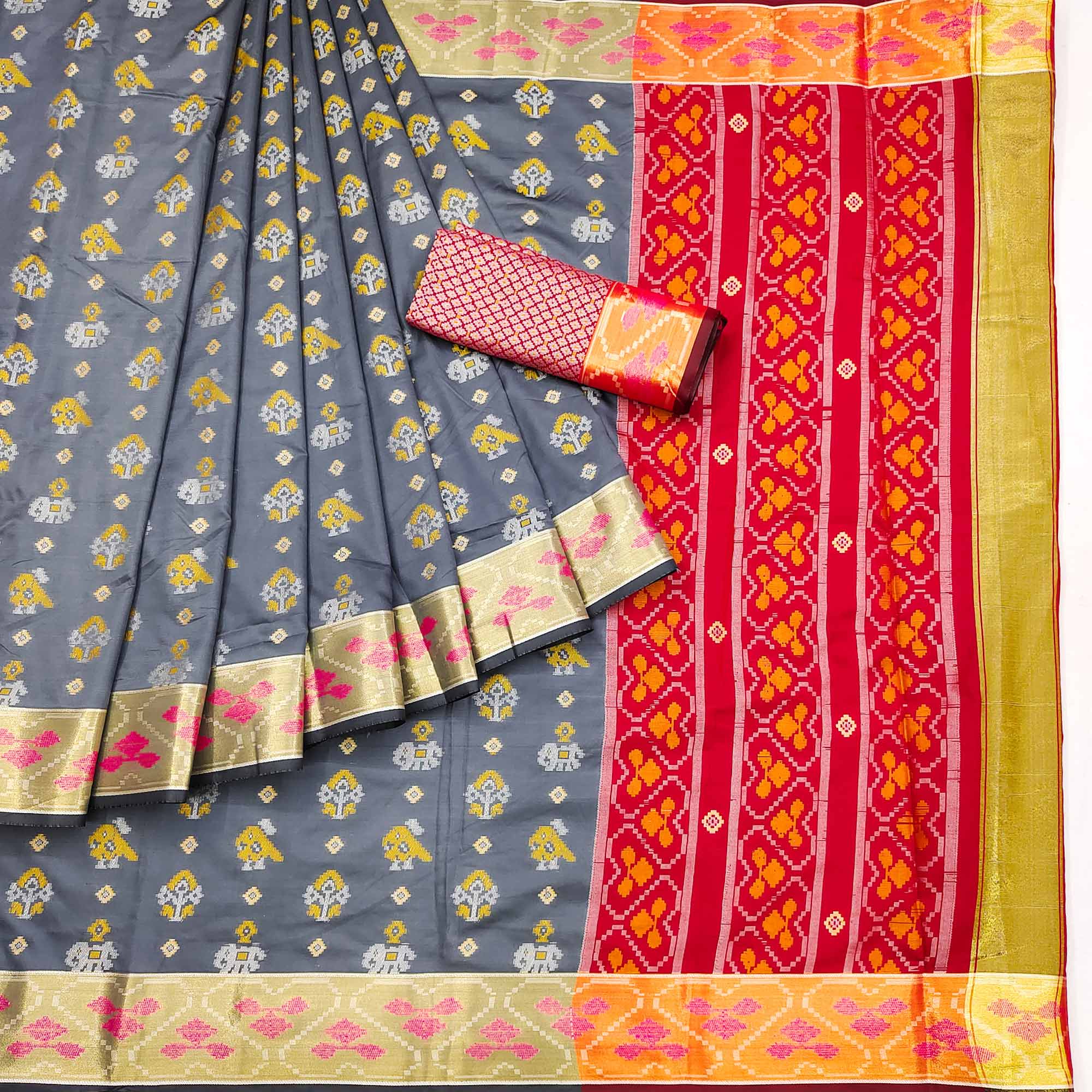 Grey Woven Jacquard Patola Saree