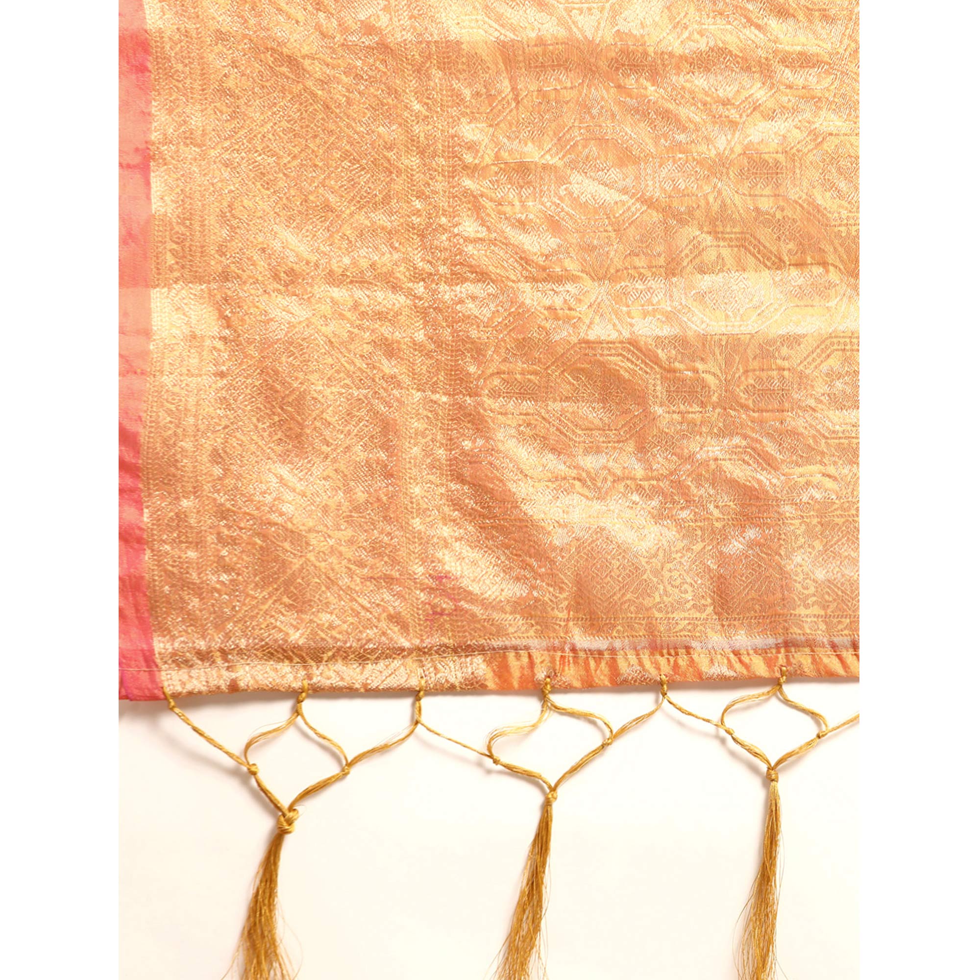 Mustard Woven Organza Silk Saree With Tassels