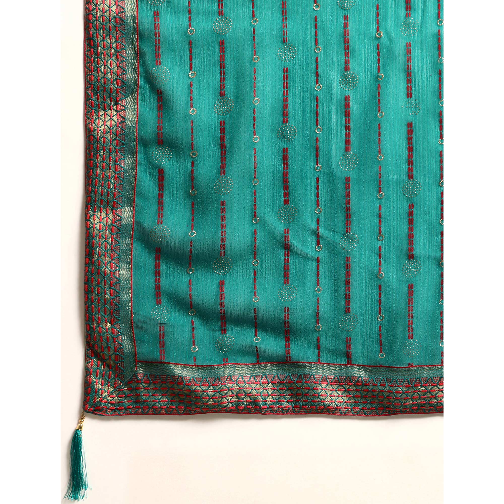 Turquoise Green Foil Printed Zomato Saree