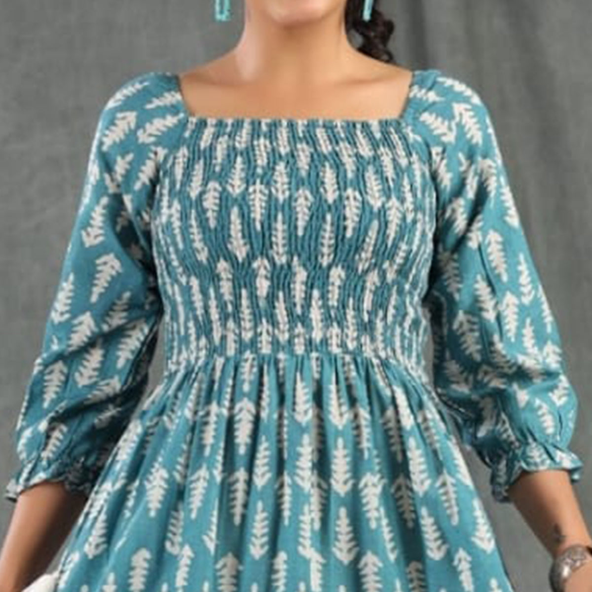 Blue Printed Pure Cotton Dress